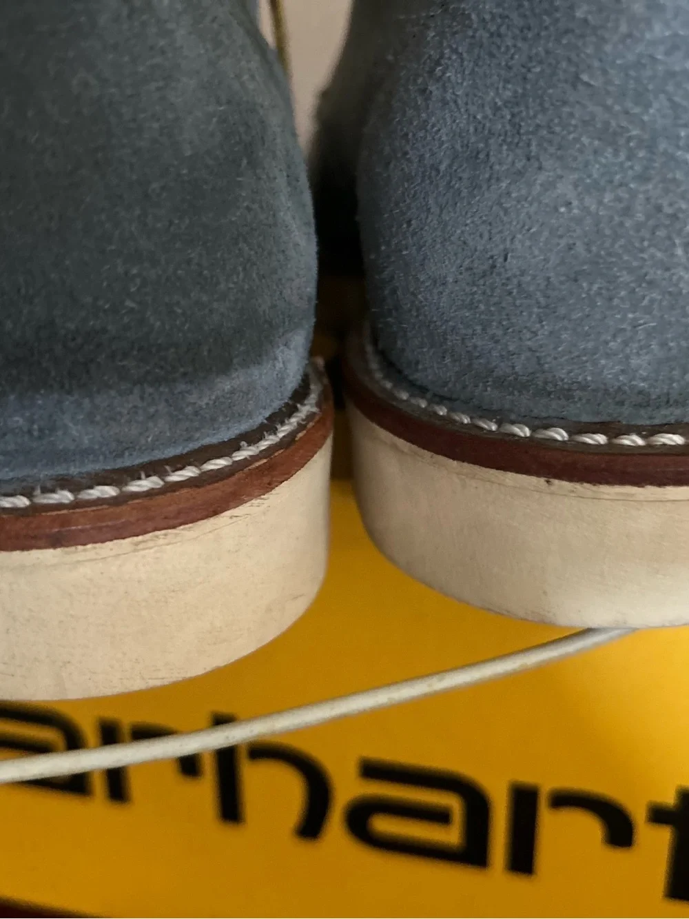 Red Wing Shoes Men's Suede Lace-Up Boots in Slate Blue with Yellow-Brown Laces